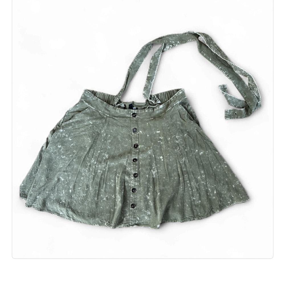 TORRID Olive Green Button-Down Skater Skirt with suspenders pockets Y2K size 0